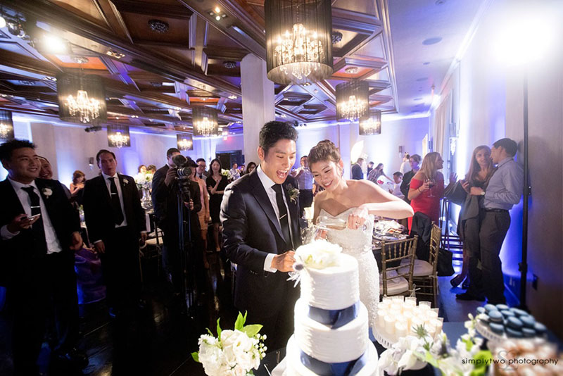 noor pasadena wedding reception cake cutting