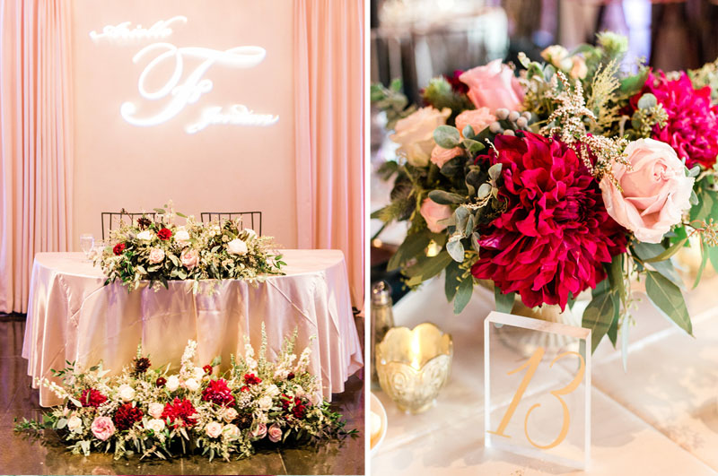 los angeles wedding sweetheart table and centerpiece details