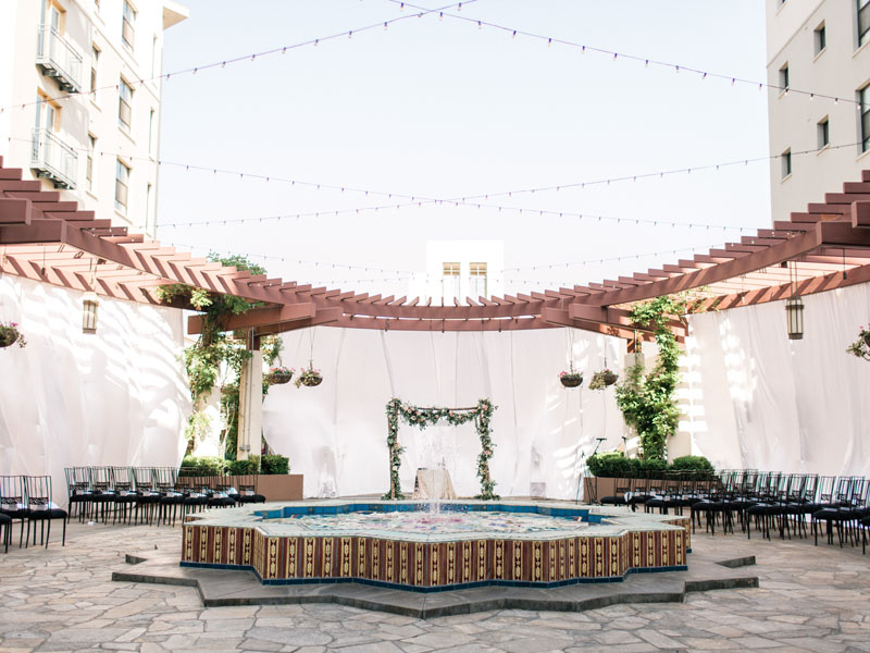 the NOOR terrace all ready for a beautiful outdoor wedding ceremony
