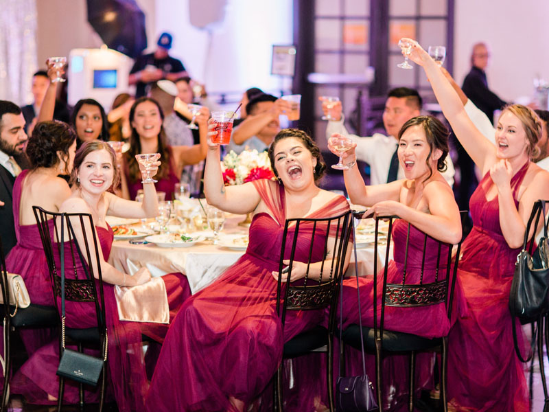 bridesmaids toasting the bride and groom los angeles wedding