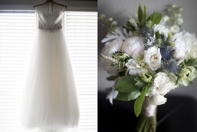 pasadena wedding dress and bouquet