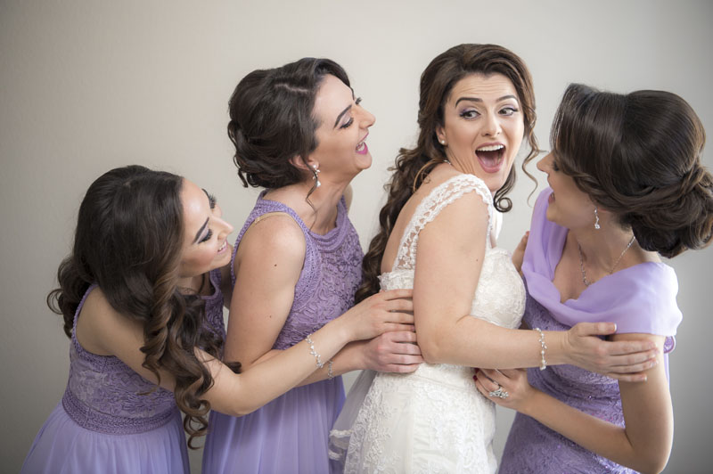 bride with her bridesmaids in the NOOR wedding suite