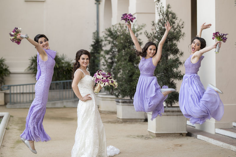 bride and bridesmaids jumping for joy los angeles wedding