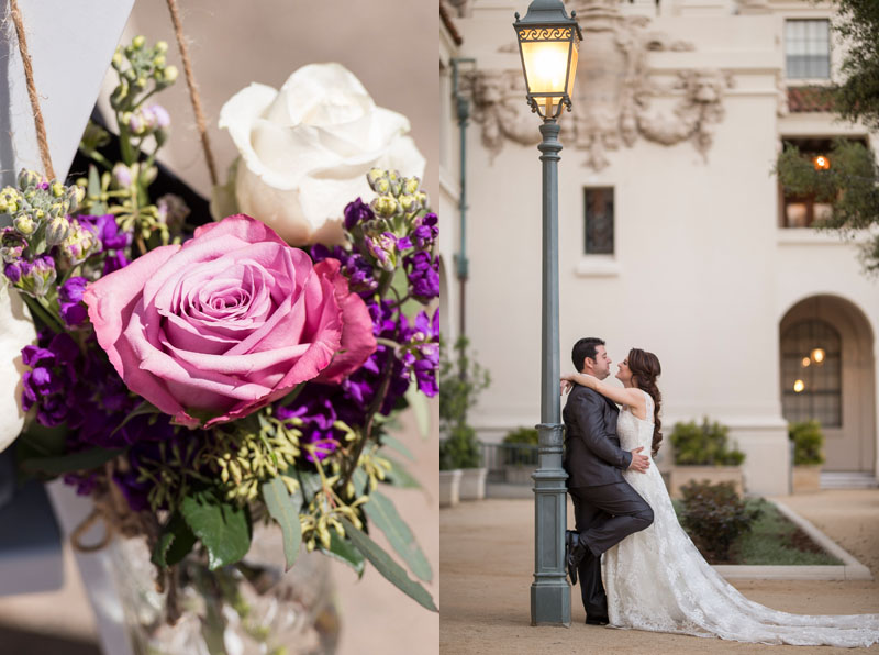 wedding ceremony details and bride and groom portrait at pasadena city hall