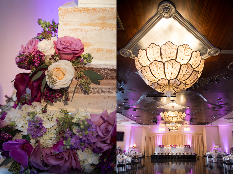 wedding cake details and the chandeliers at NOOR banquet hall los angeles