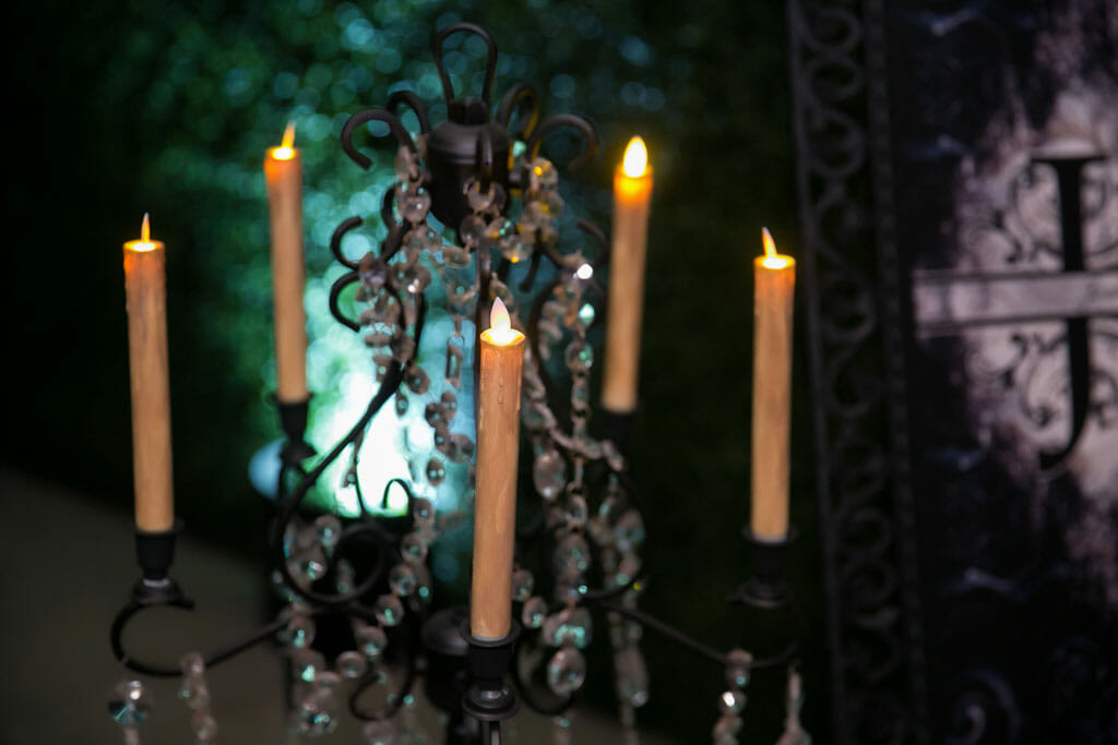 candleabra wedding decor with lit candles
