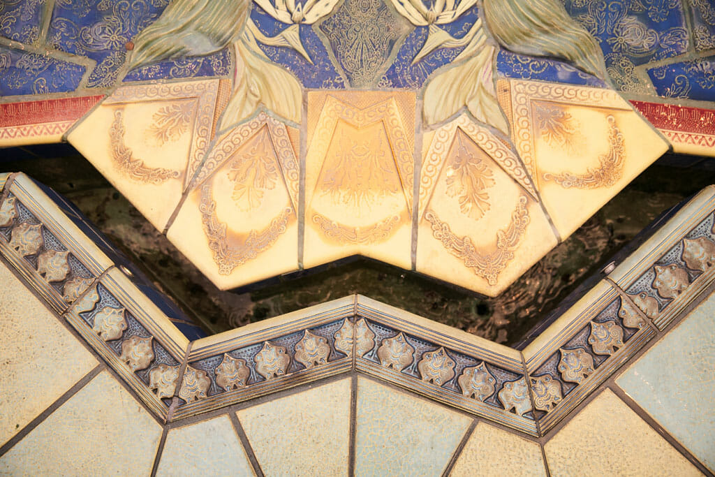Detail of the tiles on the NOOR terrace fountain