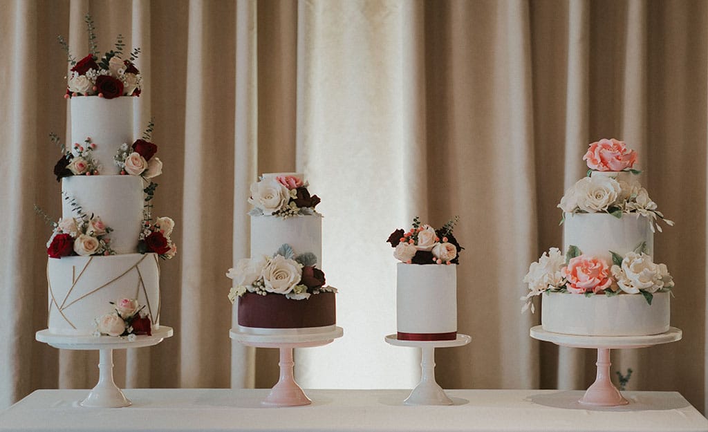 4 beautiful wedding cakes from wedding show at noor pasadena