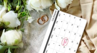 wedding calendar with flowers and weddings rings