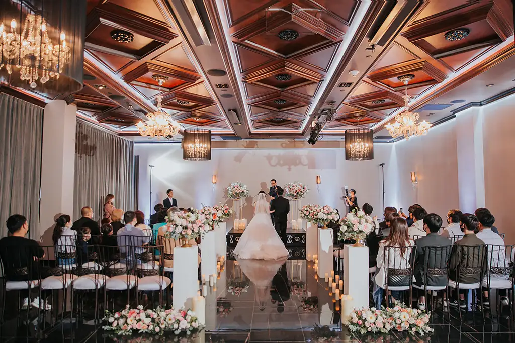 wedding ceremony in the ella ballroom at NOOR