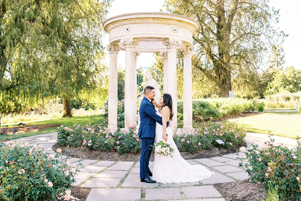 bride and groom romantic portrait at the huntington rose garden