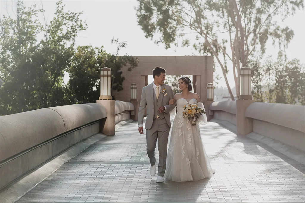 wedding couple on the bridge of love at noor