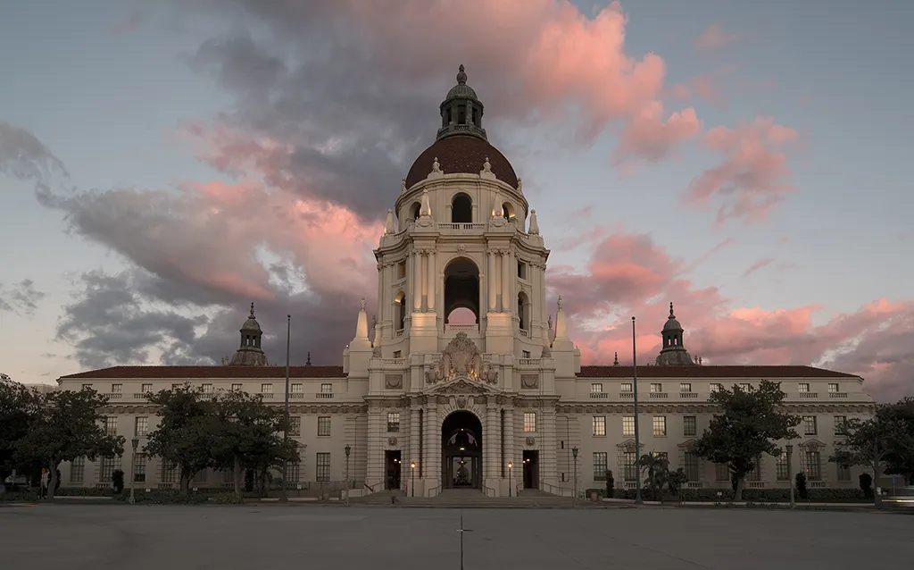pasadena city hall at sunset